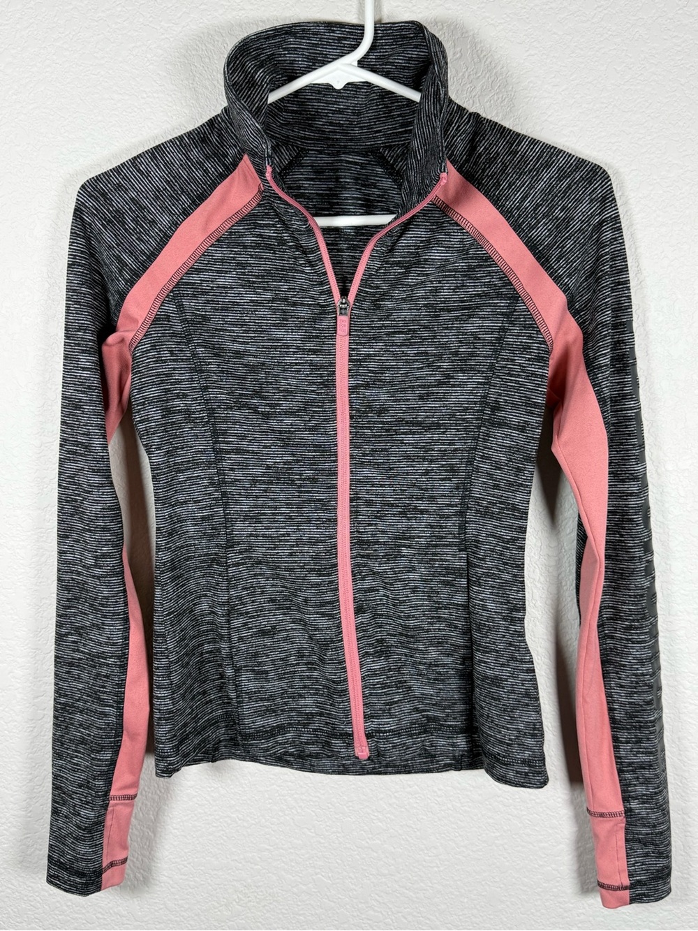 Abercrombie & Fitch Gray Heather Zip-Up Jacket with Pink Trim